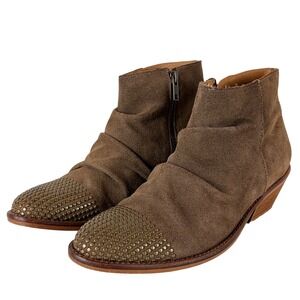 Garnet Hill Chloe Studded Suede Booties Slouchy Cap Toe Ankle Boots Spain 38/7.5